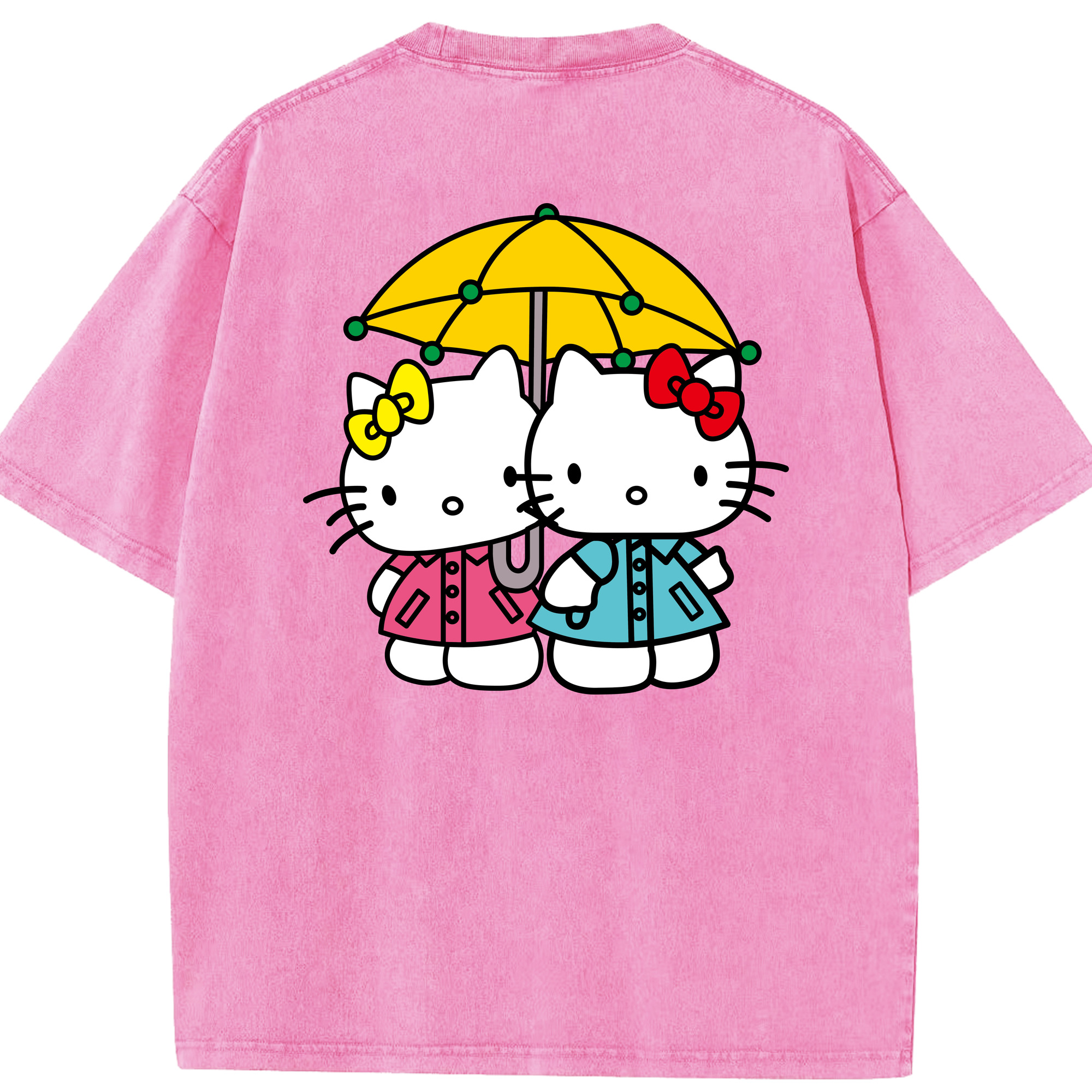 （画像用） Hello Kitty ハローキティ 綿100% ヴィンテージ風 半袖Tシャツ（背面プリント）